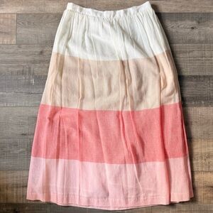 Cremieux Pink / White / Tan Cotton Color Block Midi Skirt - size 4